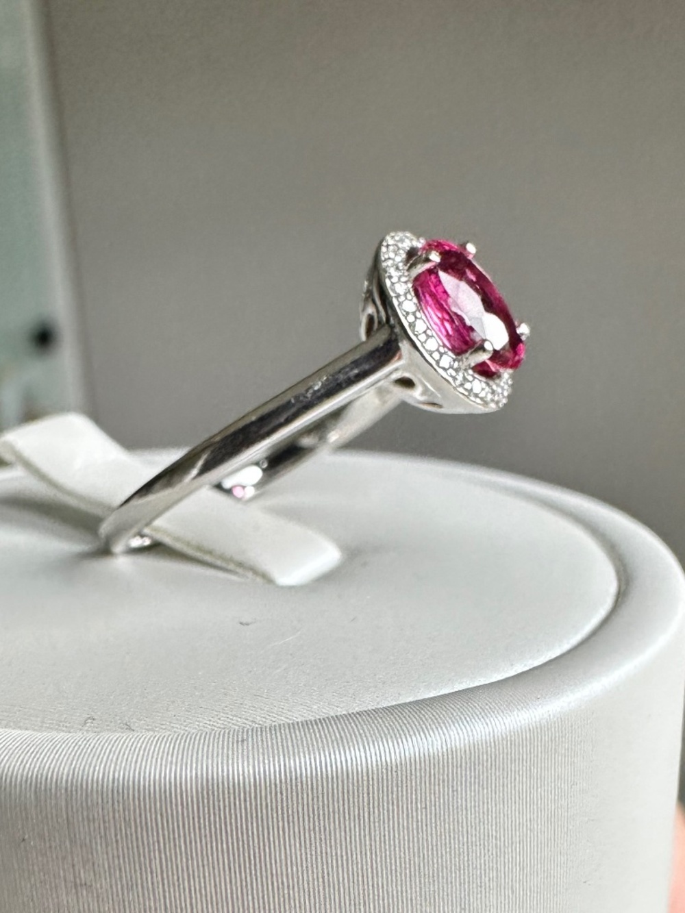 💖 14k White Gold Pink Tourmaline & Diamond Halo Ring ✨ Size 7 - Picture 3 of 10